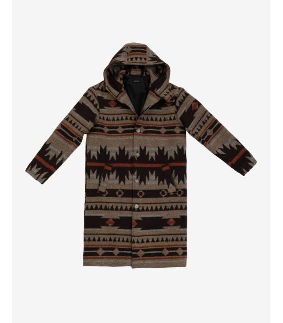 Ethnic print oversized long coat with hood