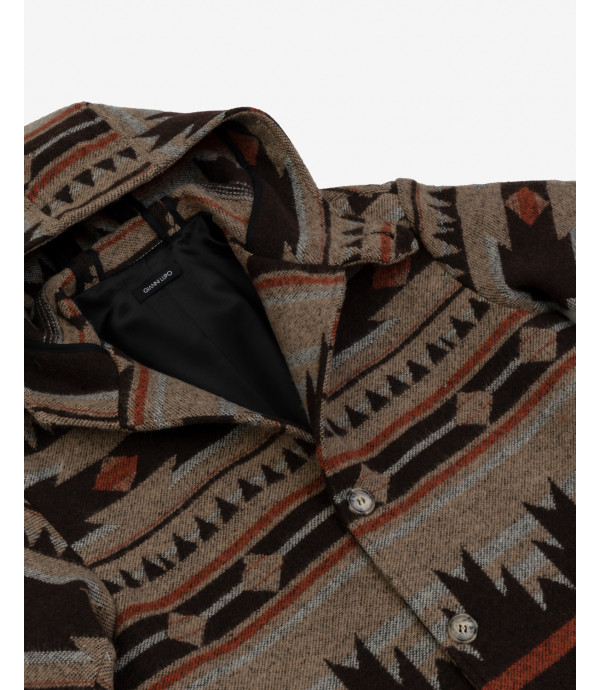 Ethnic print oversized long coat with hood