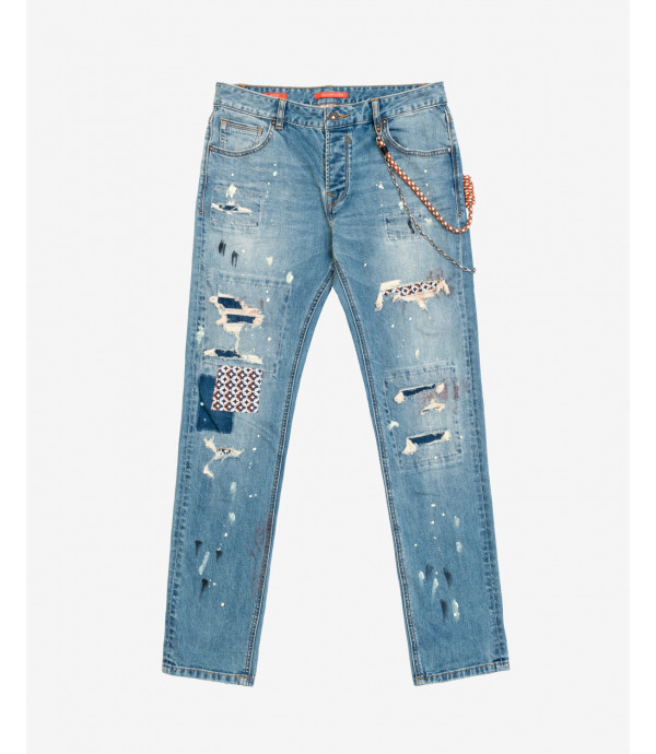 BRUCE regular fit jeans with patches rips and paint droplets