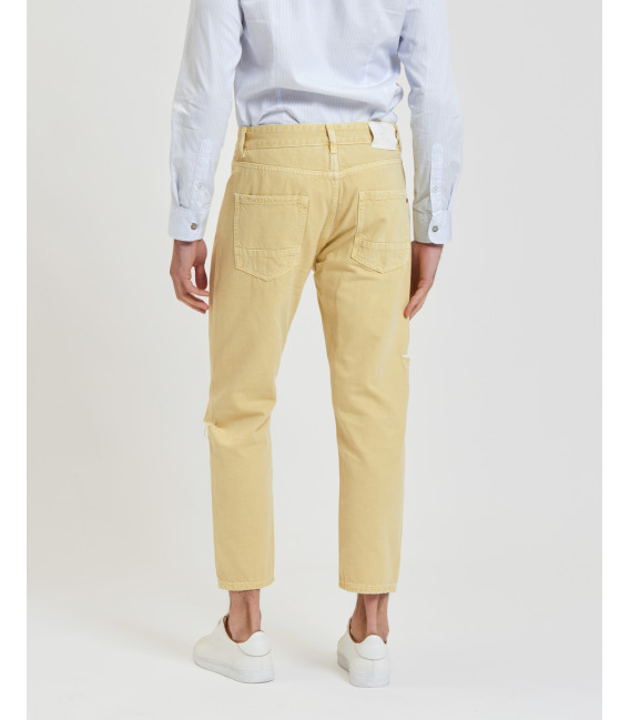 COOPER carrot cropped fit 5 pockets trousers with asymmetrical cuts