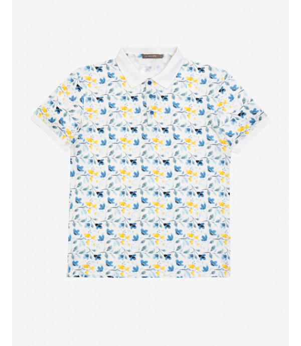 Floral print piquet polo shirt