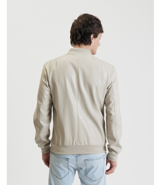 Faux-leather bomber jacket