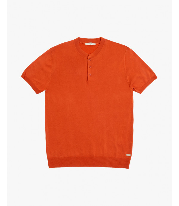 Knitted mandarin collar polo shirt