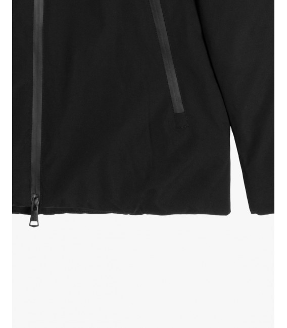 Tech fabric parka with hood and zip pockets
