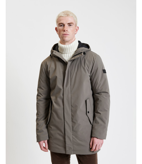 Tech fabric parka with hood