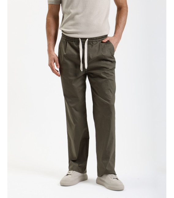 Wide leg drawstring trousers with double pleats