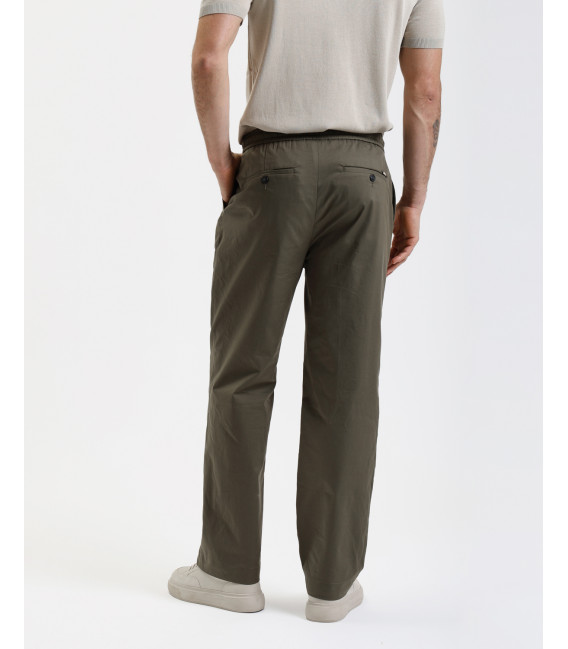 Wide leg drawstring trousers with double pleats