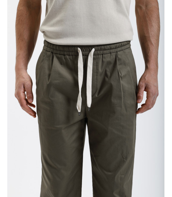 Wide leg drawstring trousers with double pleats