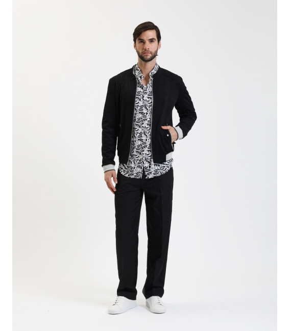 Perforated faux-suede bomber jacket