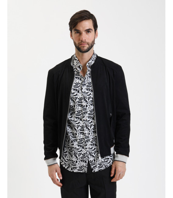 Perforated faux-suede bomber jacket