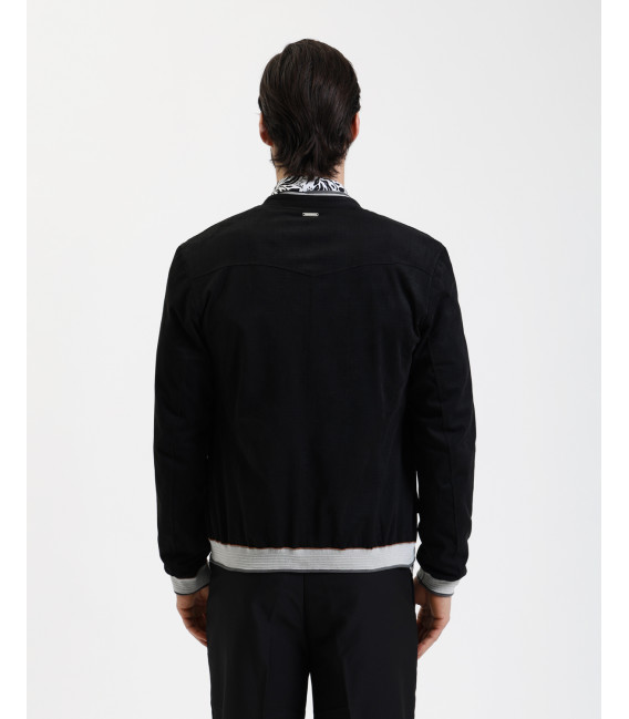 Perforated faux-suede bomber jacket