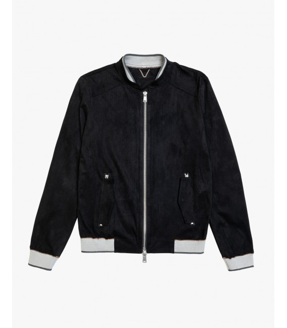 Perforated faux-suede bomber jacket