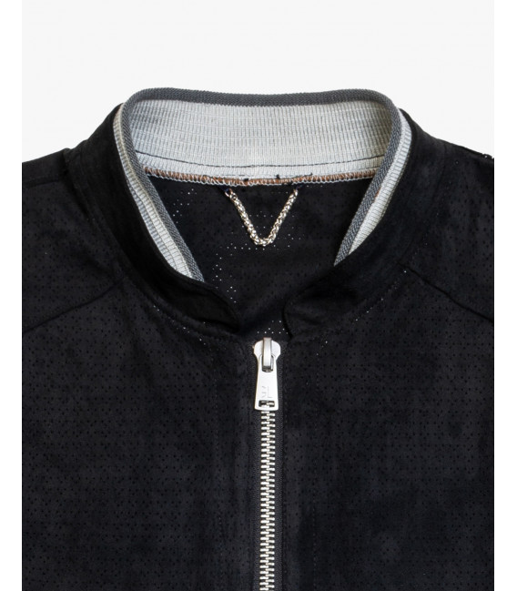 Perforated faux-suede bomber jacket