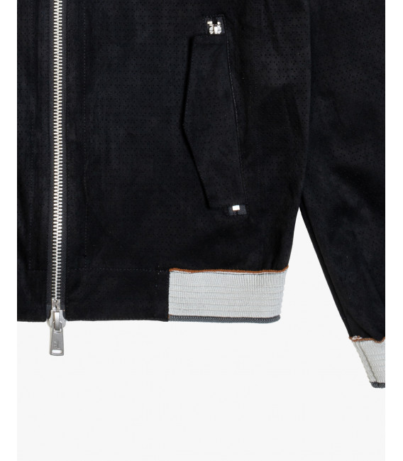 Perforated faux-suede bomber jacket