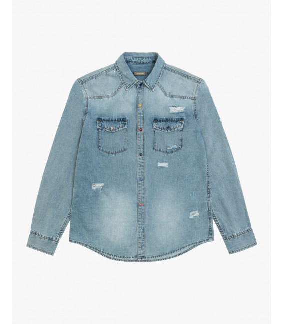 Denim shirt with different buttons and rips