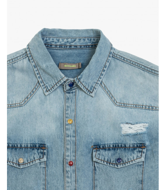 Denim shirt with different buttons and rips
