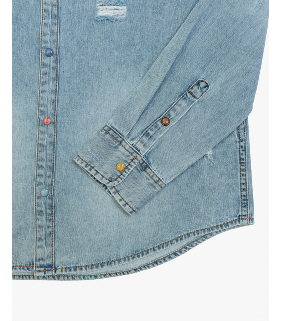 Denim shirt with different buttons and rips