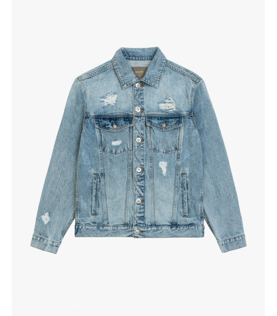 Denim jacket with rips