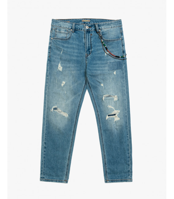 MIKE carrot cropped fit jeans with rip&repair