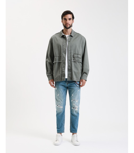MIKE carrot cropped fit jeans with rip&repair