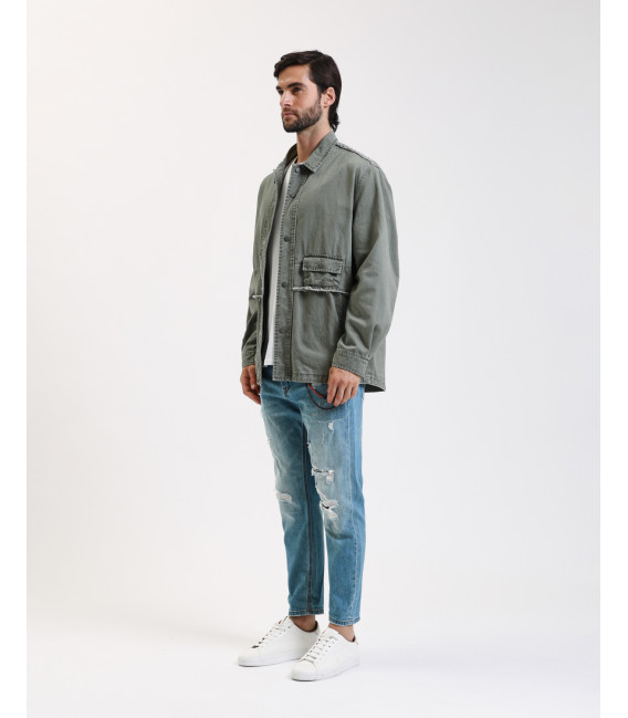 MIKE carrot cropped fit jeans with rip&repair