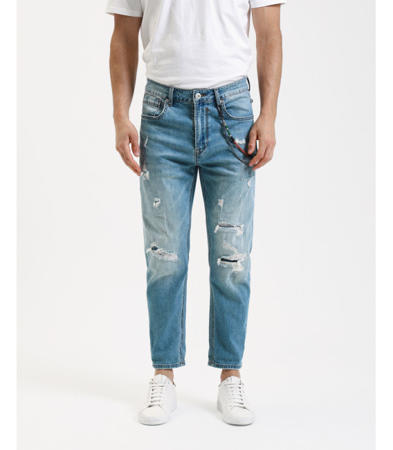 MIKE carrot cropped fit jeans with rip&repair