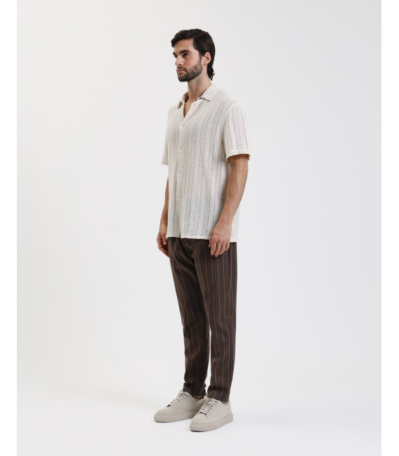 Drawstrings trousers in stripes carrot fit