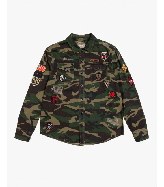 Overshirt camouflage con patchwork