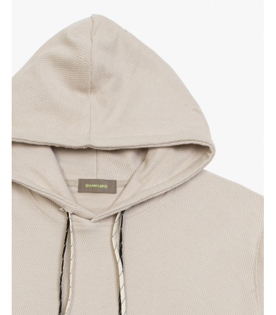 Felpa texturizzata con cappuccio e doppia coulisse