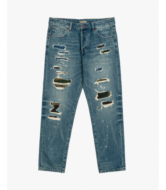 MIKE carrot cropped fit jeans with patches and rips