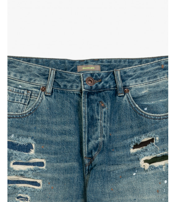 MIKE carrot cropped fit jeans with patches and rips