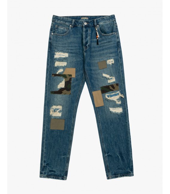 Jeans GRANT carrot fit con patch e rotture