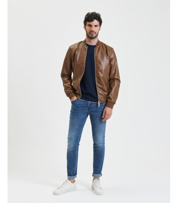 Faux-leather bomber jacket