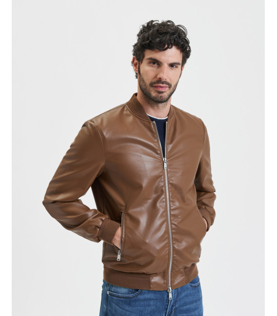 Faux-leather bomber jacket