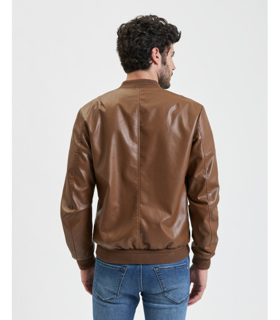 Faux-leather bomber jacket
