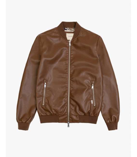 Faux-leather bomber jacket
