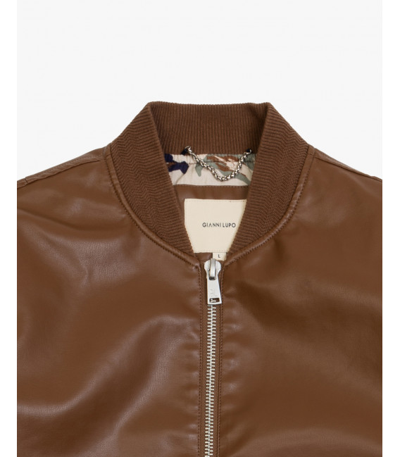 Faux-leather bomber jacket