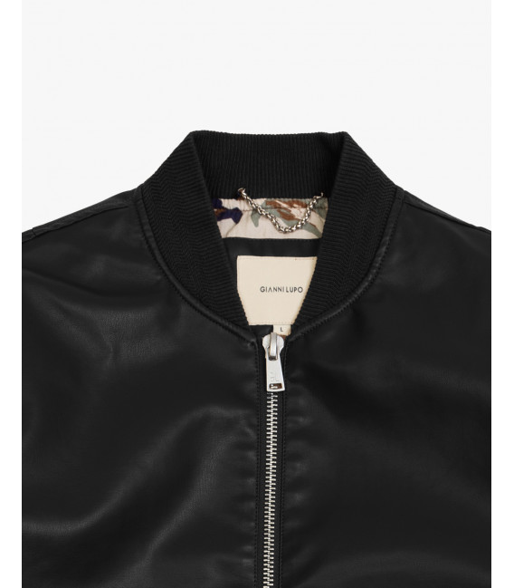 Faux-leather bomber jacket