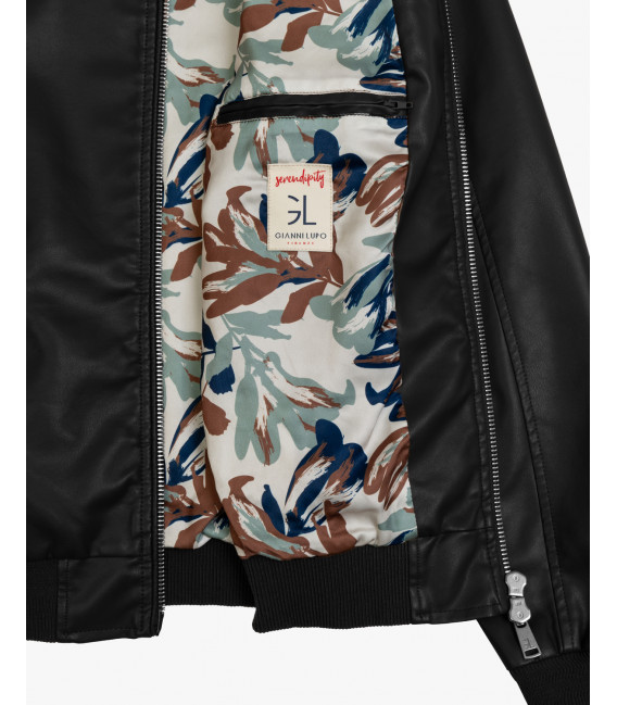 Faux-leather bomber jacket