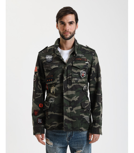 Camouflage safari jacket with patches