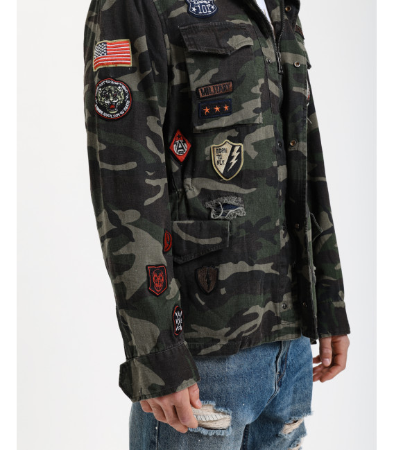 Camouflage safari jacket with patches