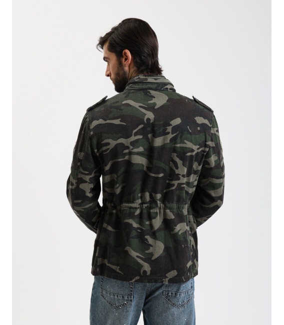 Camouflage safari jacket with patches