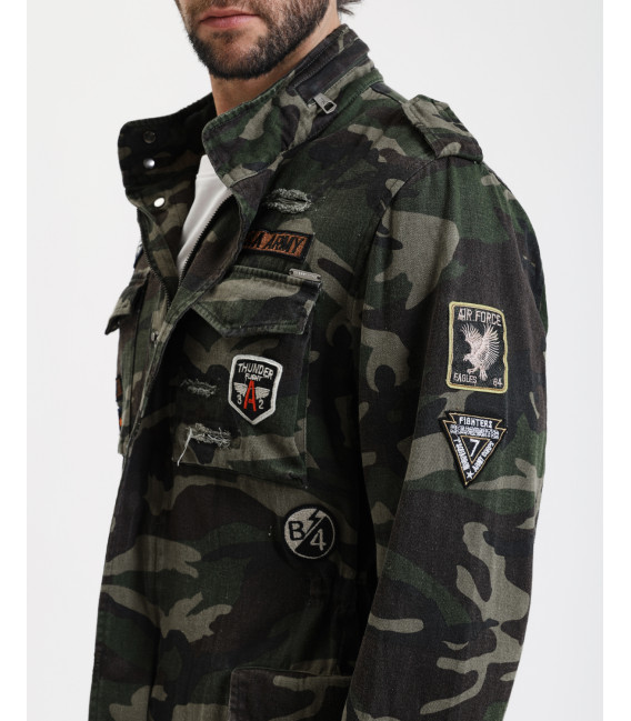 Camouflage safari jacket with patches
