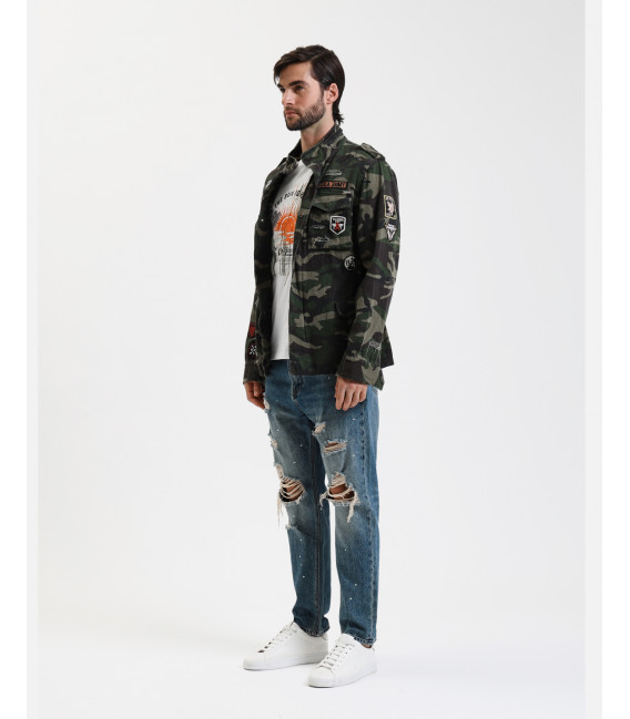 Camouflage safari jacket with patches