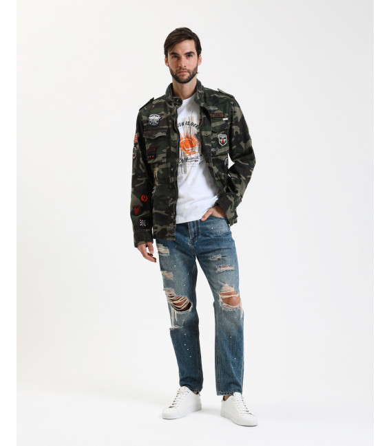 Camouflage safari jacket with patches