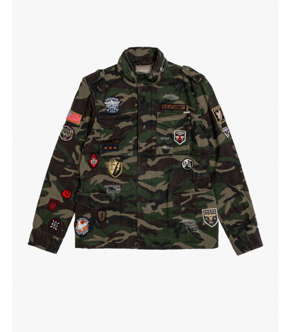 Camouflage safari jacket with patches