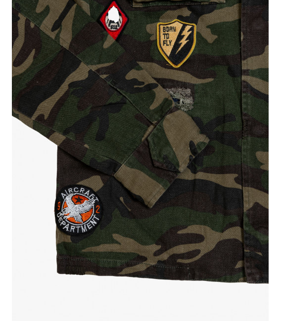 Camouflage safari jacket with patches
