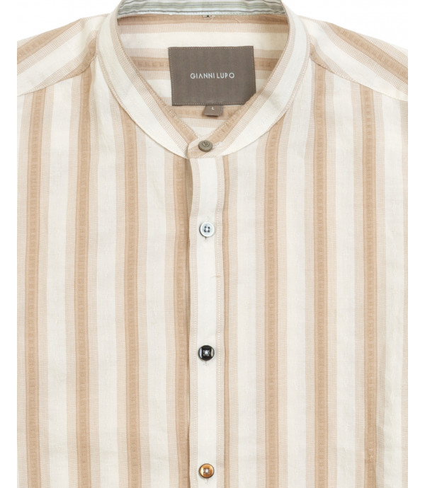 Mandarin collar shirt with stripes