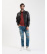 Distressed effect faux-leather bomber jacket