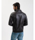 Distressed effect faux-leather bomber jacket